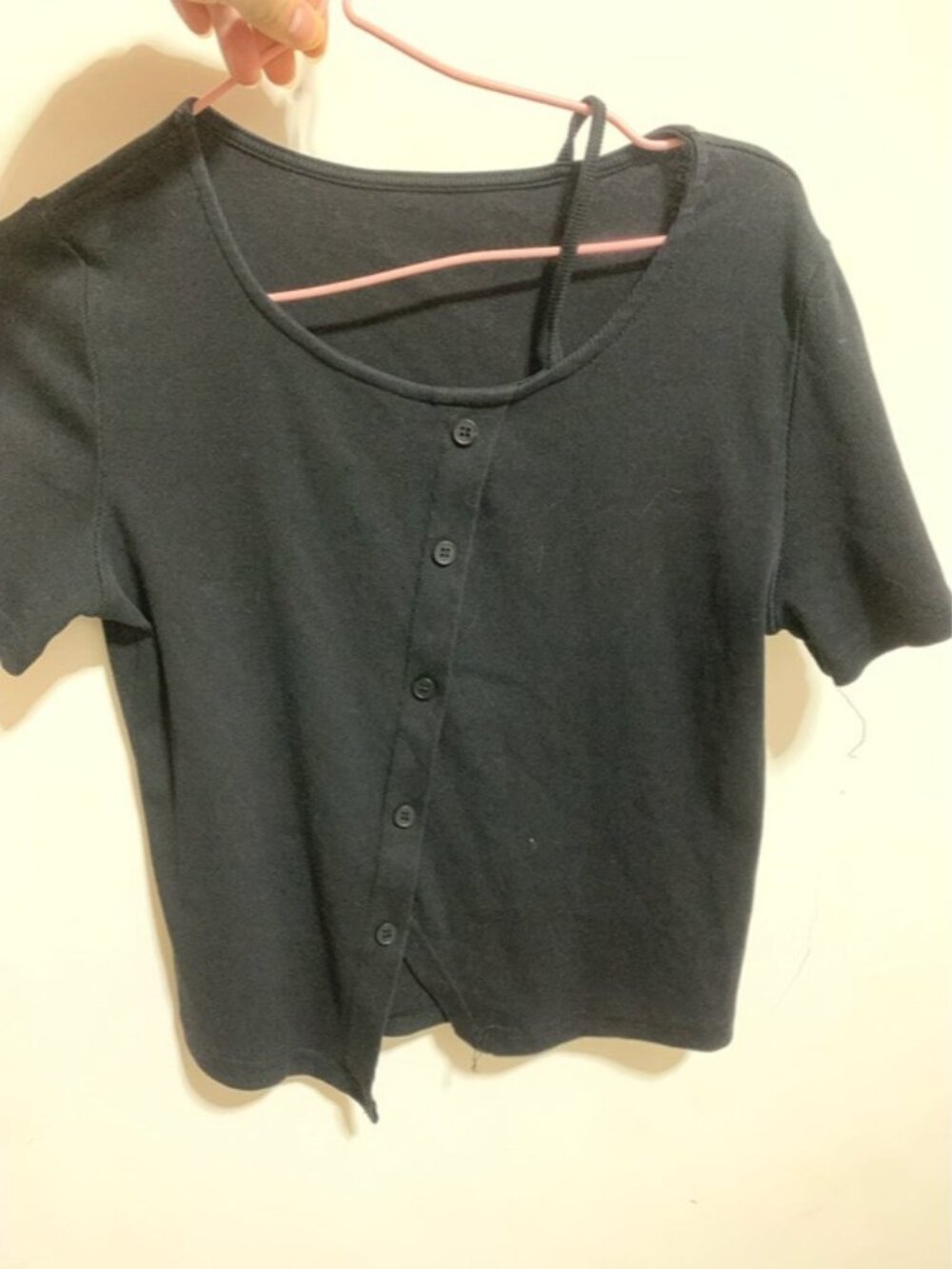 Black Short-Sleeve Button-Front Women's Top